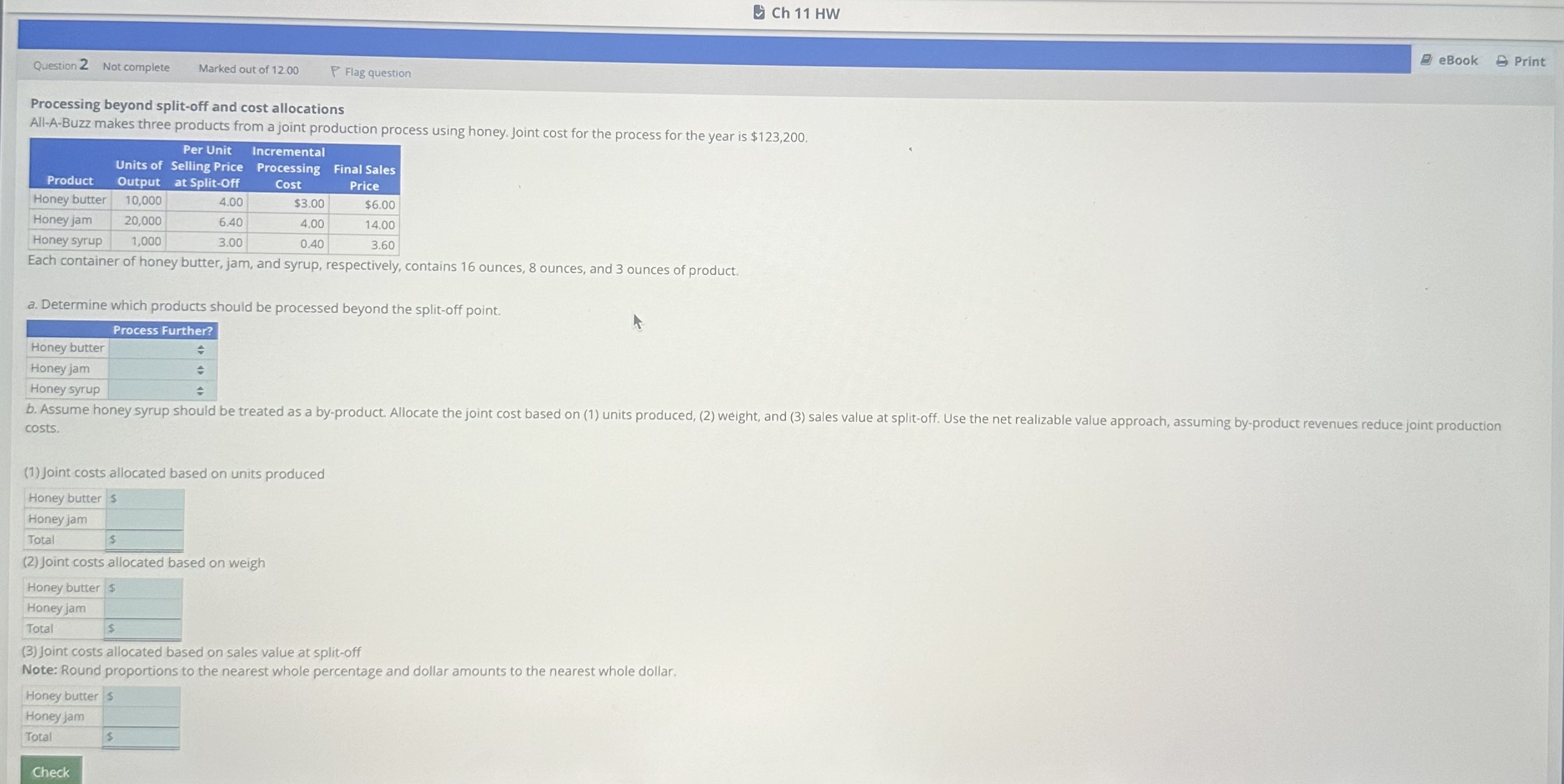  Ch 11HW Question 2 Not complete Marked out of 12.00 Flag