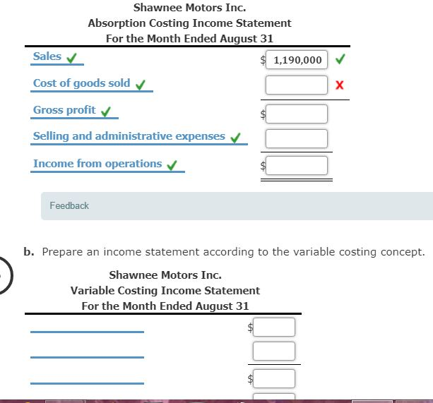 it is not adding correctly. Income Statements under Absorption and Variable Costing