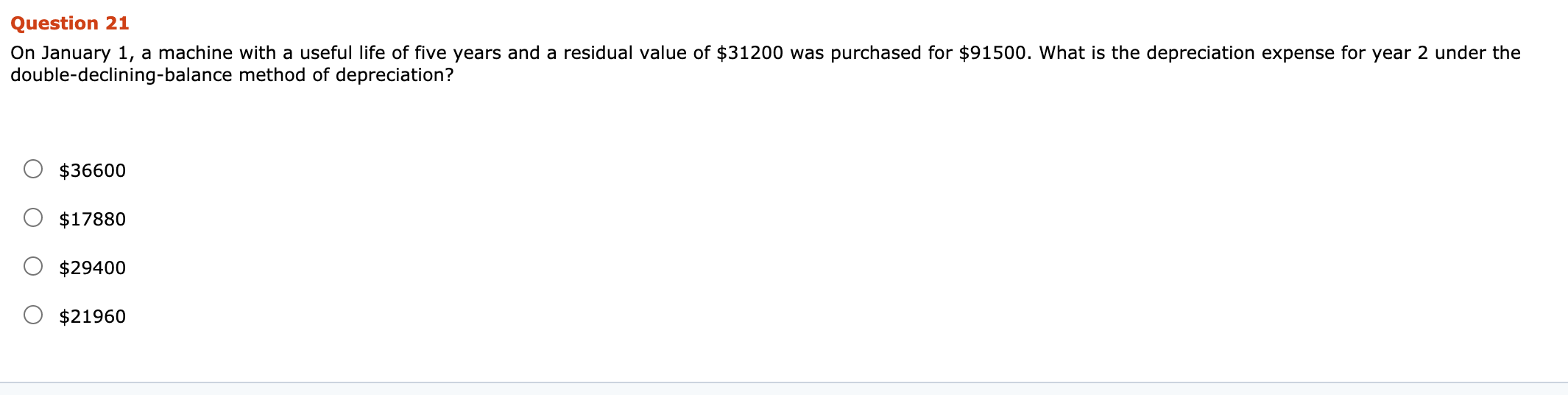 Question 21 On January 1, a machine with a useful life