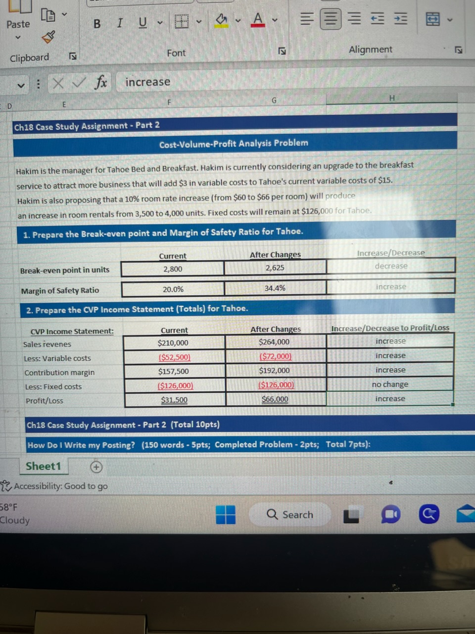 A. Based on the CVP analysis: 1. explain the results for the