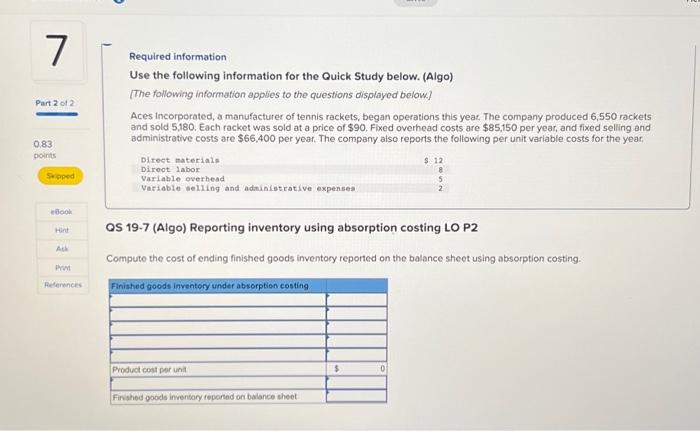  Required information Use the following information for the Quick Study below.
