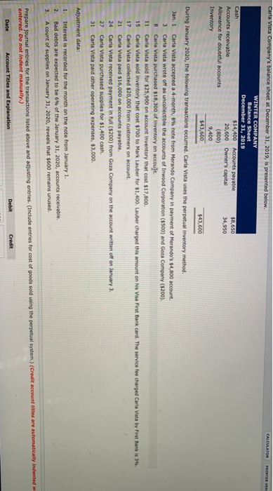  CALCULATOR PRINTER VER Carla Vista Company's balance sheet at December 31,