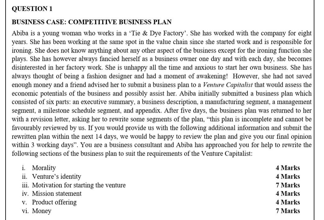  please solve it for me QUESTION 1 BUSINESS CASE: COMPETITIVE BUSINESS