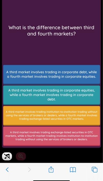  What is the difference between third and fourth markets? A third
