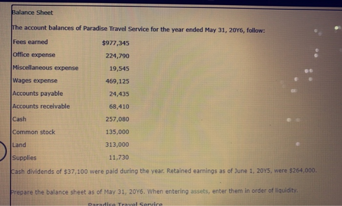 Paradise Travel Service Balance Sheet May 31, 2016 Assets Cash 257,080 Accounts