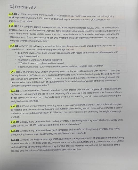  EA1. [ 5,1 How many units were started into production in