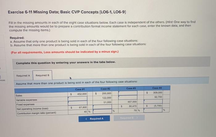 the missing amounts in each of the eight case situations below. Each