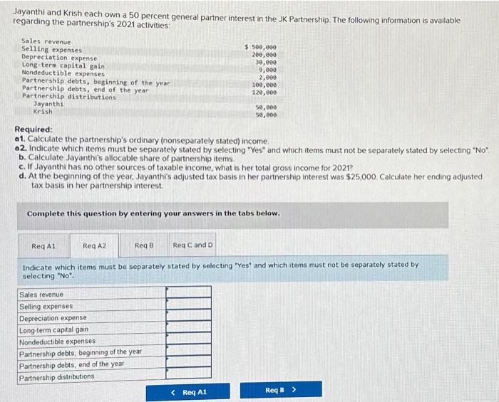 I only need requirement A2 Jayanthi and Krish each own a 50