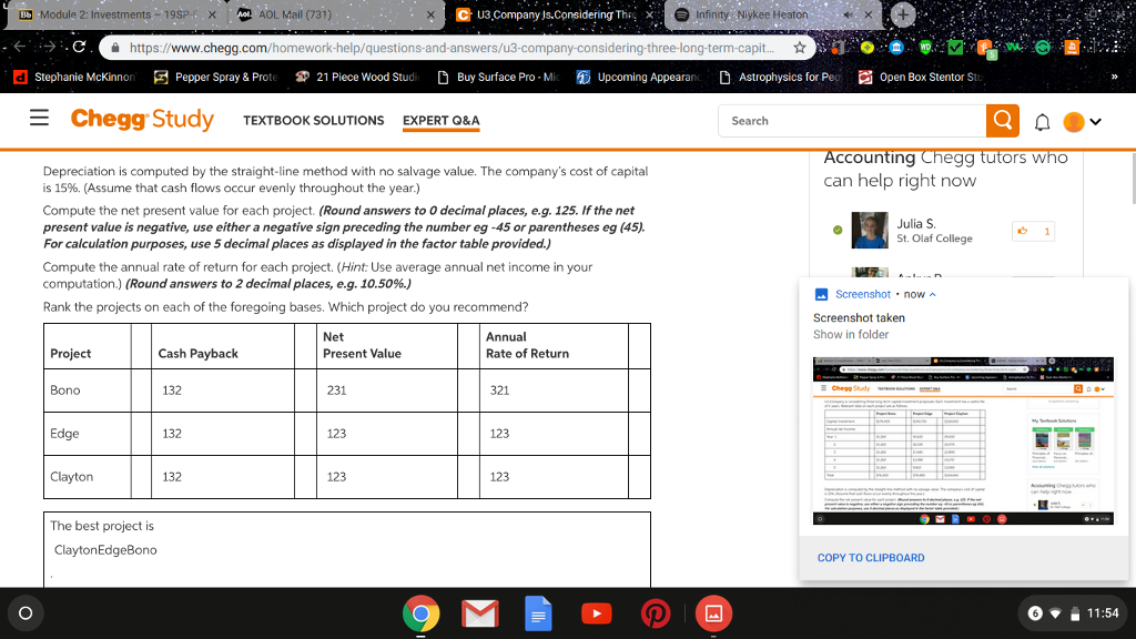 I need help with those. Bb Module 2: Investments-19SP.X AOL Mail (731)