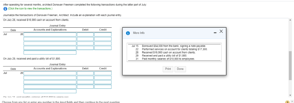 transactions during the latter part of July (Click the icon to view