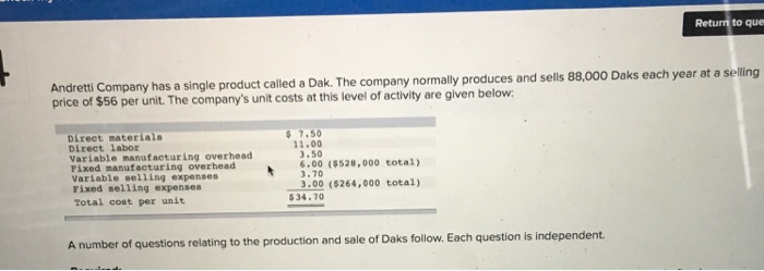  Return to que s a single product called a Dak. The