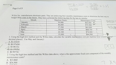  1. using the high low method and the wilco data calculate