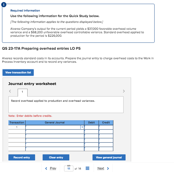  Required information Use the following information for the Quick Study below.