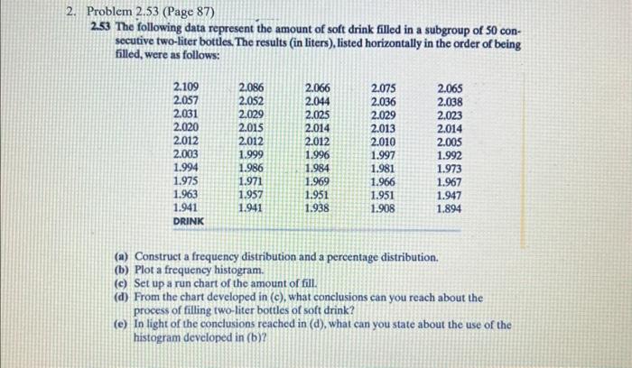  Problem 2.53 (Page 87) 2.53 The following data represent the amount