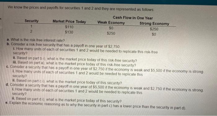 Please help me answer part A-E. thank you! We know the prices