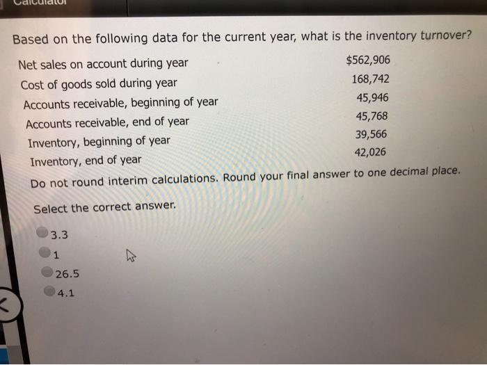  Based on the following data for the current year, what is