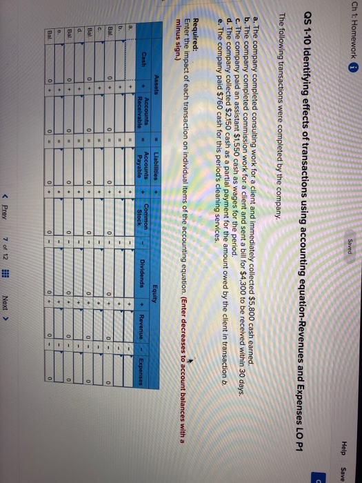  Ch 1: Homework A Saved Help Save QS 1-10 Identifying effects