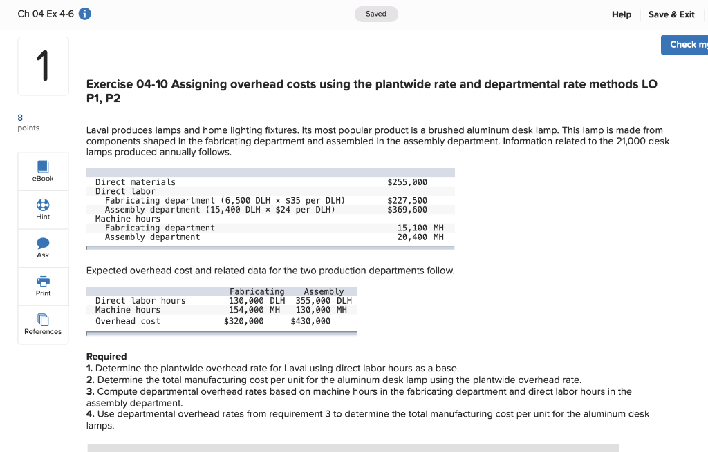 Ch 04 Ex 4-6 Saved Help Save & Exit Check my