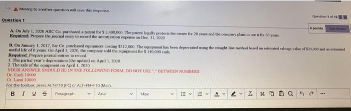 On July 1, 2020 ABC Co. purchased a patent for $2,400,000. The