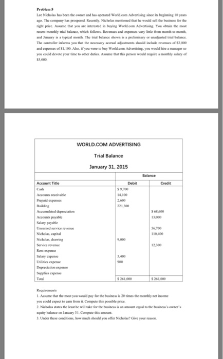  Problem Lee Nicholas has been the owner and has operatod World.com