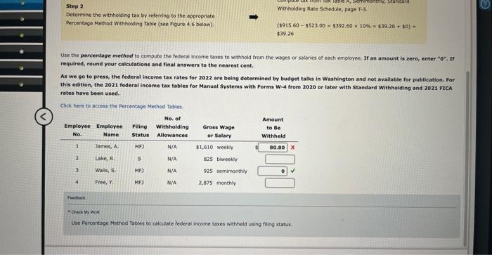 percentage method for Manual Payroll Systems with Forms w-4 from 2020 or