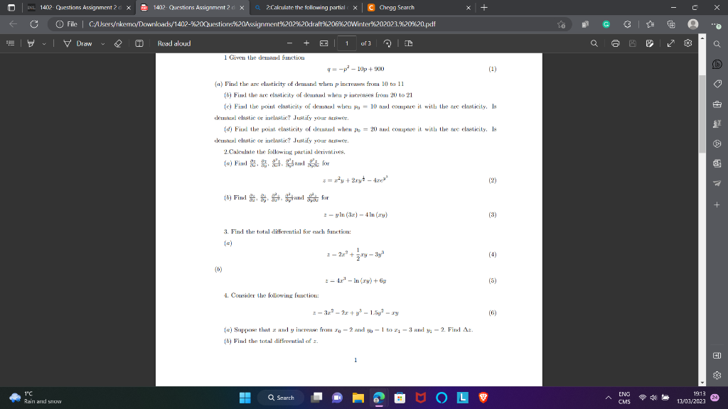  1 Given the demand function q=210p+900 (a) Find the are ulisticity