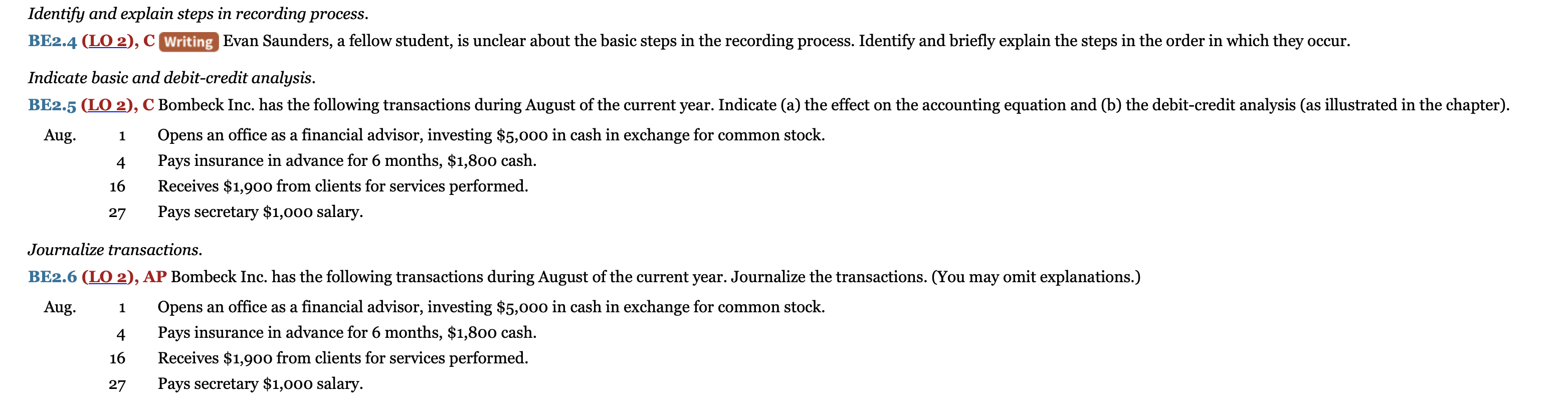  Identify and explain steps in recording process. BE2.4 (LO2), C Evan