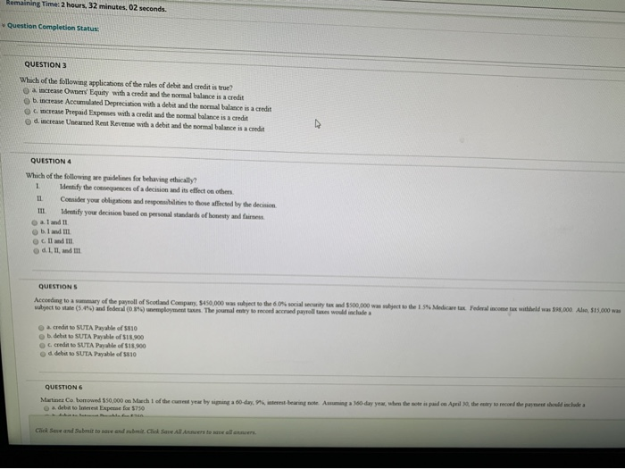  Remaining Time: 2 hours, 32 minutes. 02 seconds Question Completion Status: