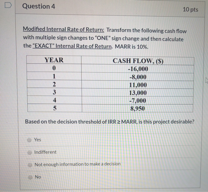 Internal Rate of Return: Transform the following cash flow with multiple sign