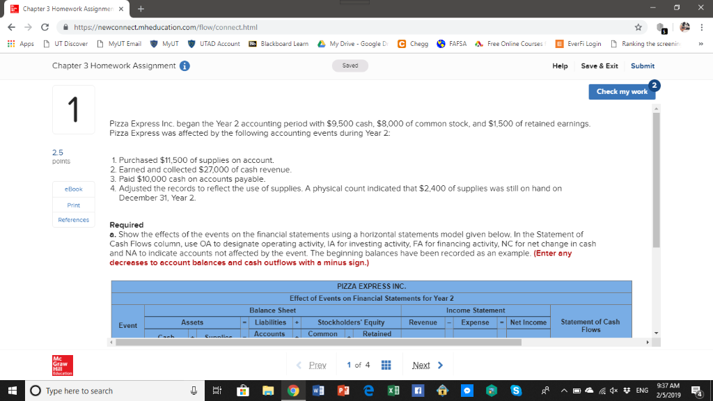  Chapter 3 Homework Assignmen C https:/ewconnect.mheducati : Apps DUT Discover DMyUT