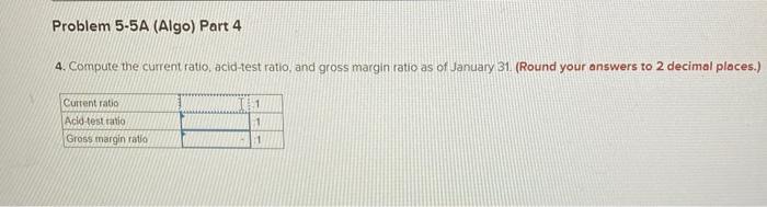 income statements; computing gross margin, acidtest, and current ratios LO A1, P3,