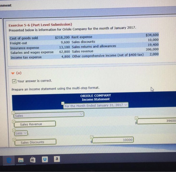  Prepare a comprehensive income statement nment Exercise 5-6 (Part Level Submission)