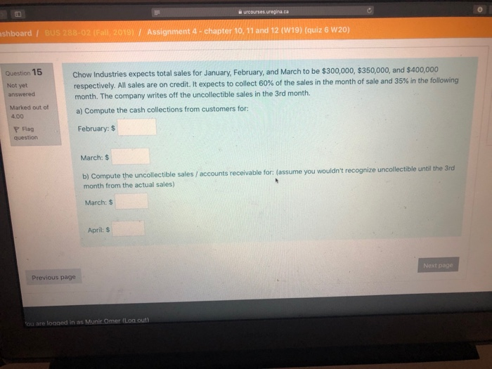  urcourses reginaca mshboard | BUS 288-02 (Fall 2019) Assignment 4 -