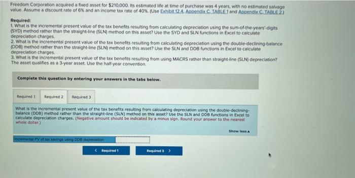 Freedom Corporation acquired a fixed asset for $210,000. Its estimated life at