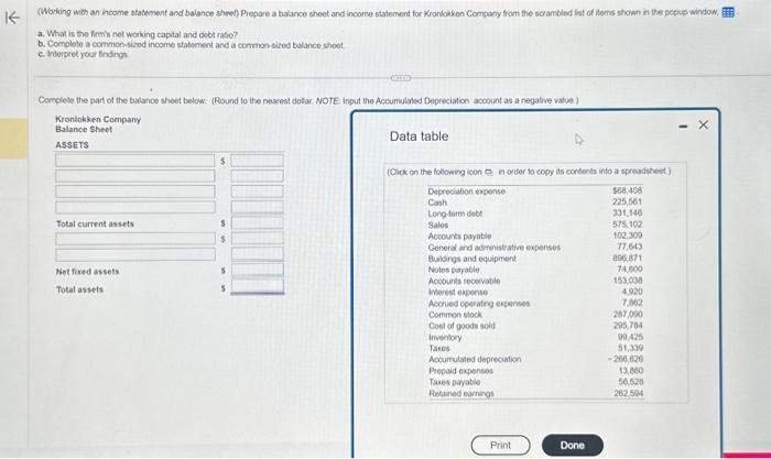  QUESTION 1 QUESTION 2 (Working with an income statement and balance