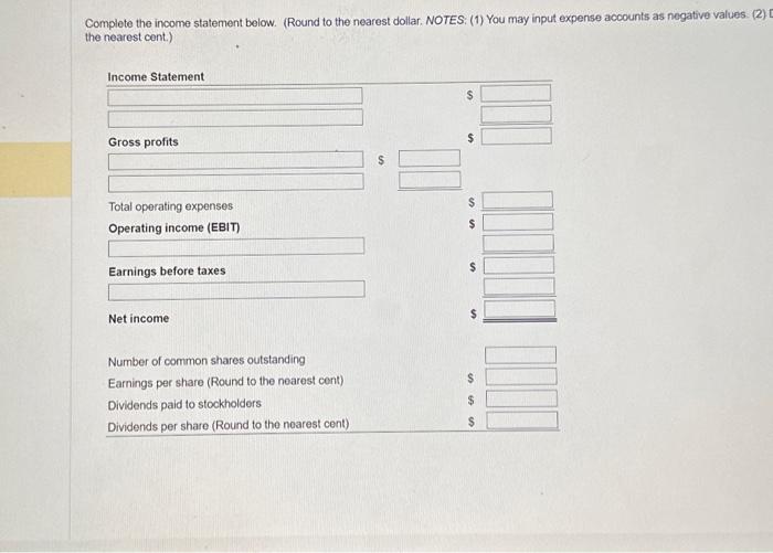 Complete the part of the balance shoet below. (Round to the nesest