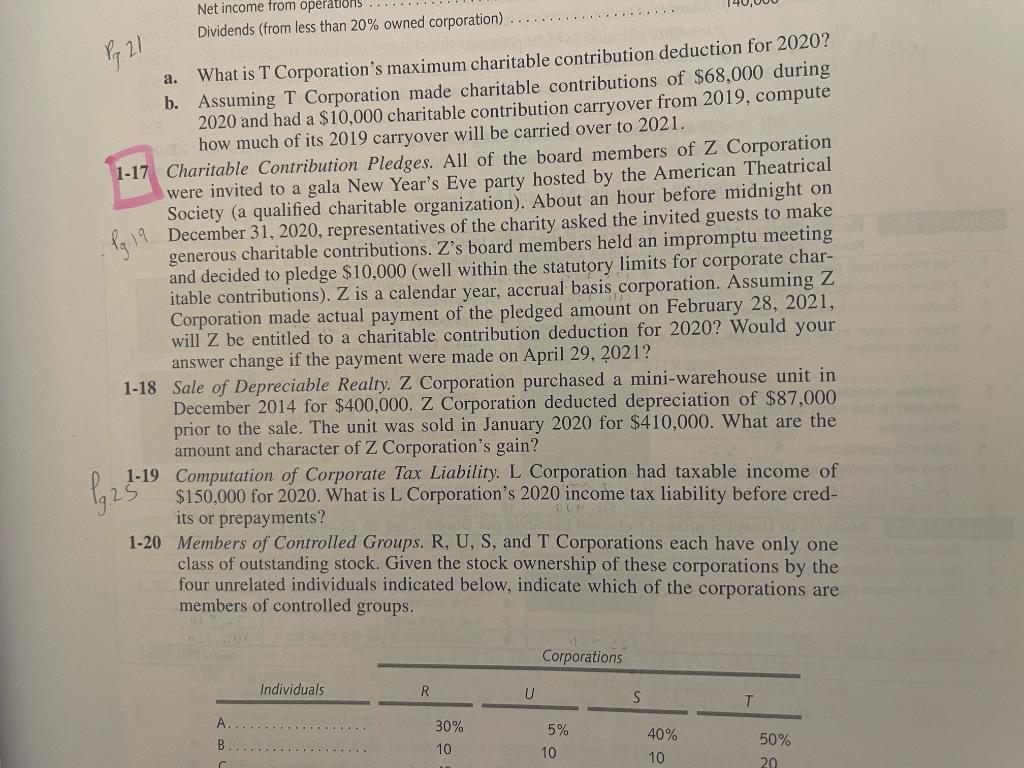 only 1-17 a. What is T Corporation's maximum charitable contribution deduction for
