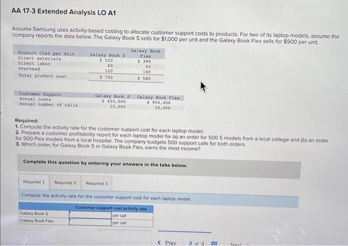  AA 17-3 Extended Analysis LO A1 Assume Samsung uses activity-based costing
