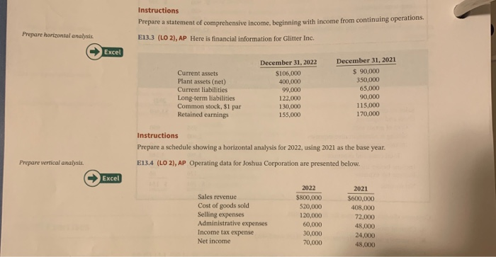 complete all parts using excel do E-13.3 & E-13.4 Instructions Prepare a