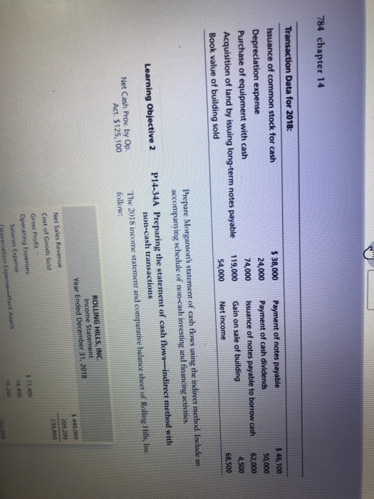 Net income Prepare Morganson's statement of cash flows using the indirect method.
