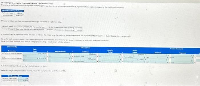  Identifying and Analyzing Financial Statement Effects of Dividends The statement of