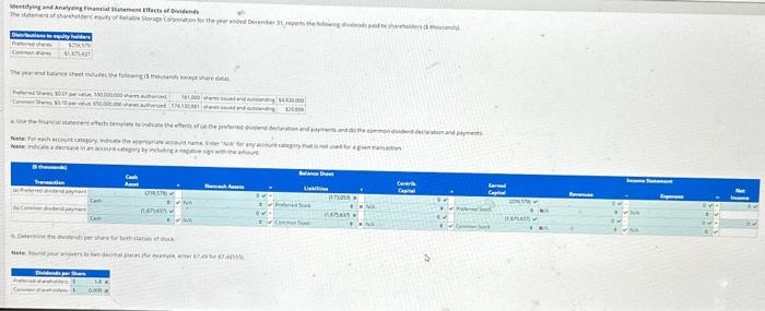 shareholders' equity of Reliable Storage Corporation for the year ended December 31,