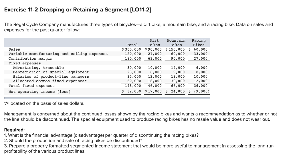  Exercise 11-2 Dropping or Retaining a Segment [L011-2] The Regal Cycle