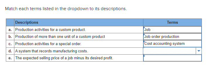 Match each terms listed in the dropdown to its descriptions. Descriptions