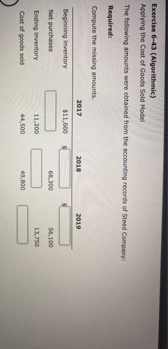  Exercise 6-43 (Algorithmic) Applying the Cost of Goods Sold Model The