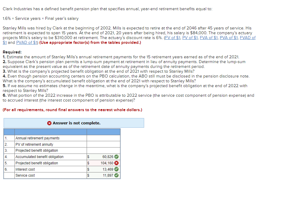  Clark Industries has a defined benefit pension plan that specifies annual,