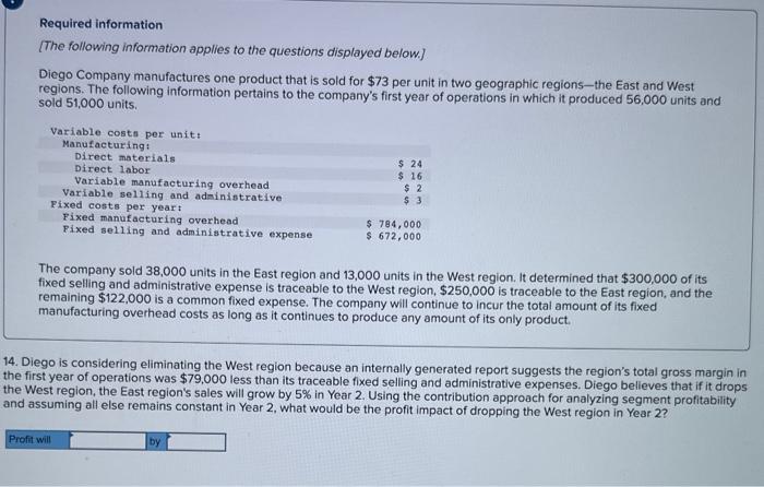 the answer is! Diego Company manufactures one product that is sold for