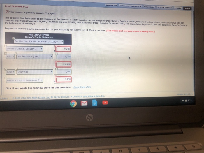  CALEUSATOR Brief Exercise 3-10 MESSAGE MY TRUCTON PRINTER VERSION BACK NEXT