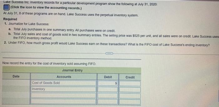 Lake Success inc; inventory records for a particular development program show