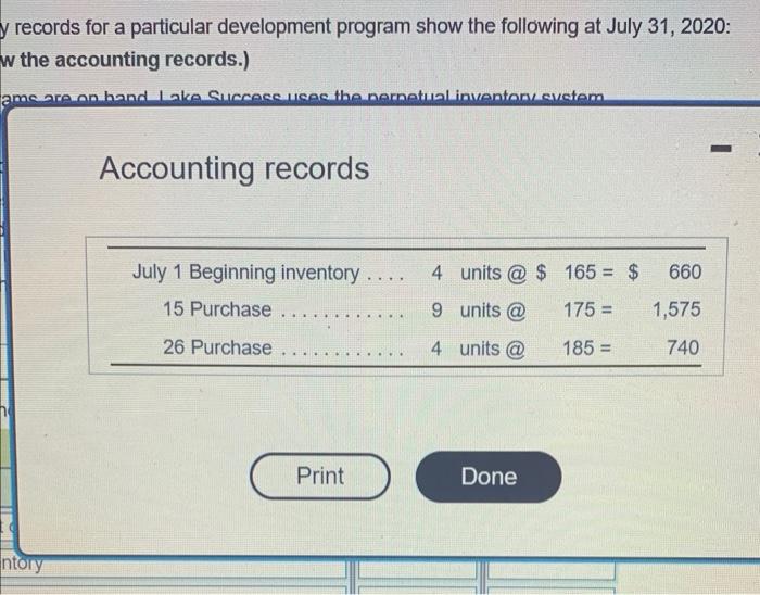 the following at July 31,2020 : (Click the icon to view the